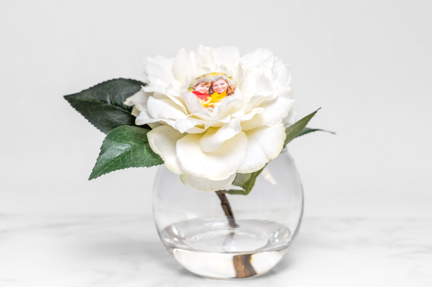White Rose Flower Popper In Glass Vase